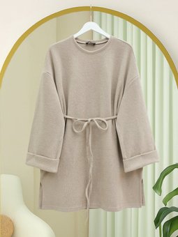 Kolu Katlı Beli Bağlamalı Yırtmaçlı Selanik Taş Tunik