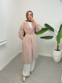 Kolu Lastikli Kemerli Astarlı Taş Trençkot