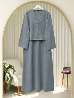 Krop Ceketli Selanik Gri Elbise Takım