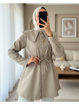 Mint Geniş Yakalı Beli Bağlamalı Bonding Kap