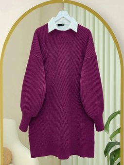 Mürdüm Bisiklet Yaka Baklava Desen Triko Kazak