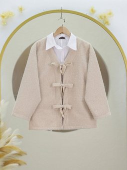 Önü Bağlamalı Kırçıllı Kaşe Bej Ceket