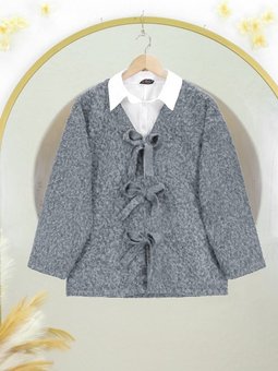 Önü Bağlamalı Kırçıllı Kaşe Gri Ceket