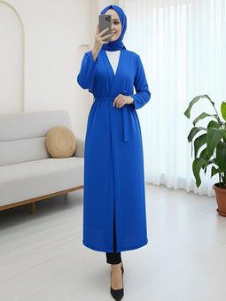 Önü Çift Bağlamalı Uzun Saks Mavisi Kap