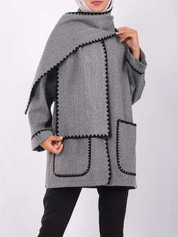 Önü Düğmeli Atkılı Cepli Gri Ceket