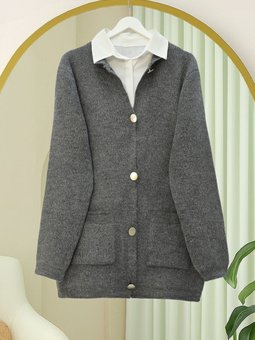 Önü Düğmeli Çift Cepli Yumoş Triko Füme Hırka