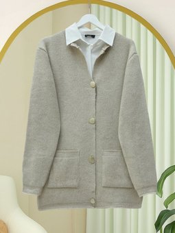 Önü Düğmeli Çift Cepli Yumoş Triko Taş Hırka