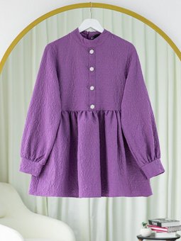 Önü Taşlı Düğme Detaylı Parçalı Arkası Fermuarlı Mor Tunik