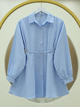 Parça Kumaşlı Düğmeli Poplin Bebe Mavi Tunik