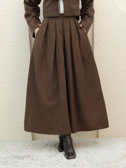 Pileli Fermuarlı Kaşe Kahve Etek