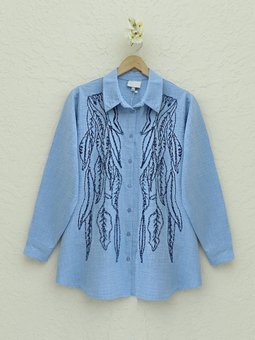 Pul Payet İşlemeli Düğmeli Bebe Mavi Gömlek