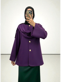 Şal Detaylı Kışlık Keçe Mor Ceket