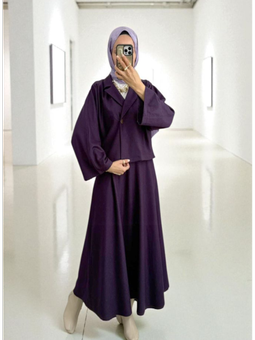 Tek Düğmeli Etekli Keçe Mor Takım