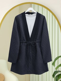 V Yaka Beli Bağcıklı Cepli Düğmeli Laci Kap