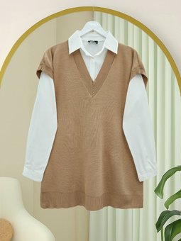 Vizon V Yaka Oversize Triko Süveter