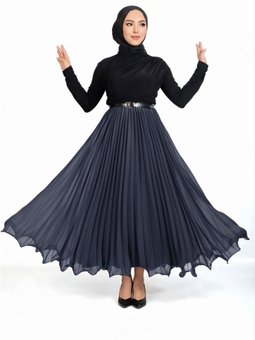 Volanlı Beli Lastikli Şifon Pliseli Laci Etek