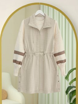 Yakası Bağcıklı Beli Lastikli Cepli Kapitone Taş Yelek