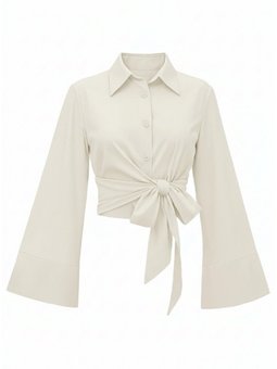 Yan Bağlamalı İspanyol Kol Düğmeli Ekru Gömlek