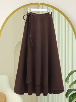 Yandan Bağlama Detaylı Katlı Fermuarlı Scuba Kahve Etek