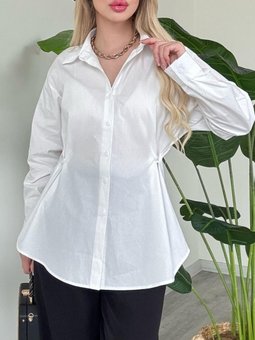 Yanları Düğme Detaylı Poplin Beyaz Gömlek