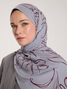 Pure Tone Bordo Şal Yaprak Desen Gümüş