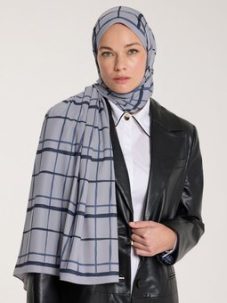 Pure Tone Laci Şal Kare Desen Gümüş