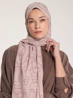 Pure Tone Nude Şal Marjinal Desen Latte