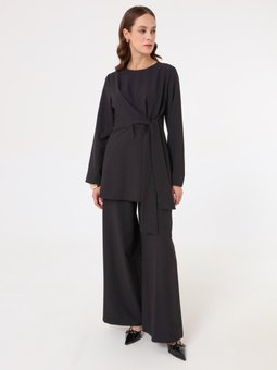 Bağlama Detaylı Tunik & Pantolon Siyah Takım