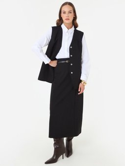 Deri Kemer Detaylı Kalem Siyah Etek