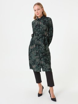 Desenli Bağlamalı Yeşil Tunik