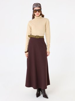 Gabardin Kumaş A Form Klasik Kahverengi Etek