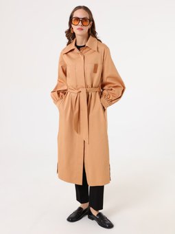 Gömlek Yaka Kemerli Exclusive Trençkot Camel