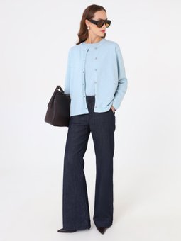 Gümüş Düğme Detaylı Triko Acik Mavi Hırka