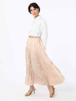 Kırışık Efektli Piliseli Koyu Vizon Etek