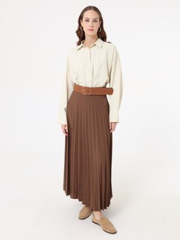 Krep Kumaşlı Piliseli Klasik Acı Kahve Etek