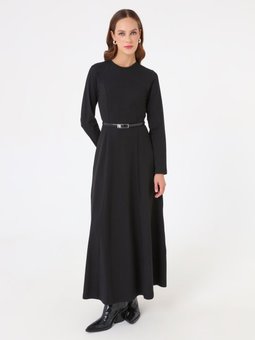 Kup Detaylı A Form Basic Siyah Elbise