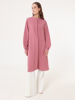 Önü Nervür Detaylı Aerobin Uzun Koyu Gül Tunik