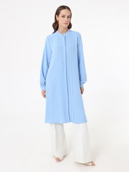 Önü Nervür Detaylı Aerobin Uzun Mavi Tunik