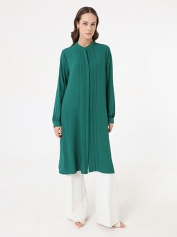 Önü Nervür Detaylı Aerobin Uzun Zümrüt Yeşili Tunik