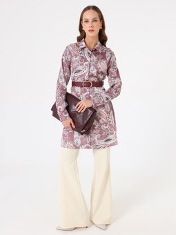 Pudra Şal Desenli Geniş Kesim Tunik