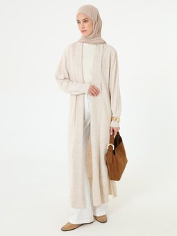 Şal Yaka Uzun Triko Vizon Hırka