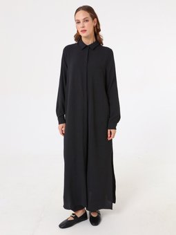 Siyah Gömlek Yaka Uzun Tunik