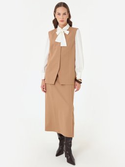 Yakasız Kulp Detaylı Acik Vizon Yelek