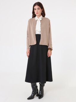 Yüksek Bel Yandan Fermuarlı Dikiş Detaylı Siyah Etek