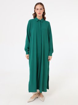 Zümrüt Yeşili Gömlek Yaka Uzun Tunik
