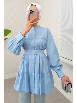 Kemer Detaylı Kat Kat Bebe Mavisi Tunik