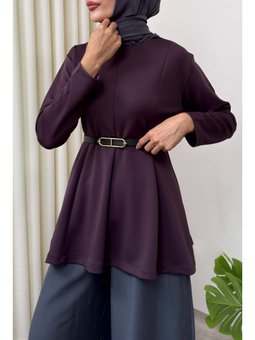 Kemerli Peplum Mor Bluz