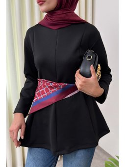 Kemerli Peplum Siyah Bluz