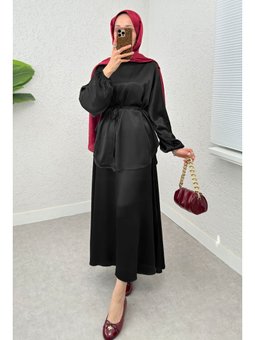 Saten Etekli Siyah Takım