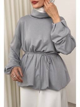 Taş Detaylı Salaş Swit Gri Bluz